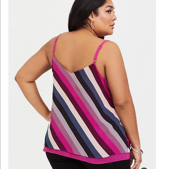 ❌SOLD❌ RASPBERRY PINK/ STRIPE CHIFFON SWING CAMI - Picture 2 of 5